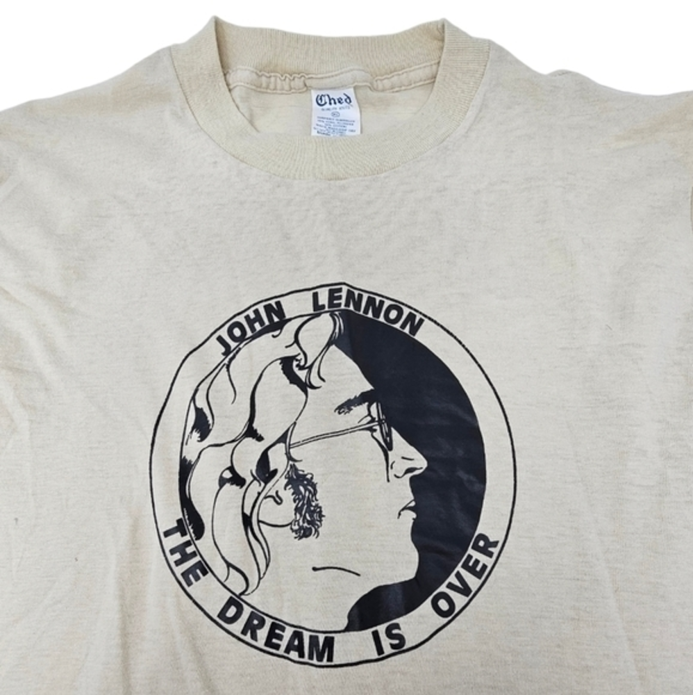 Ched Vintage John Lennon T Shirt 80s Made USA Beatles Music Dream Is Over Script